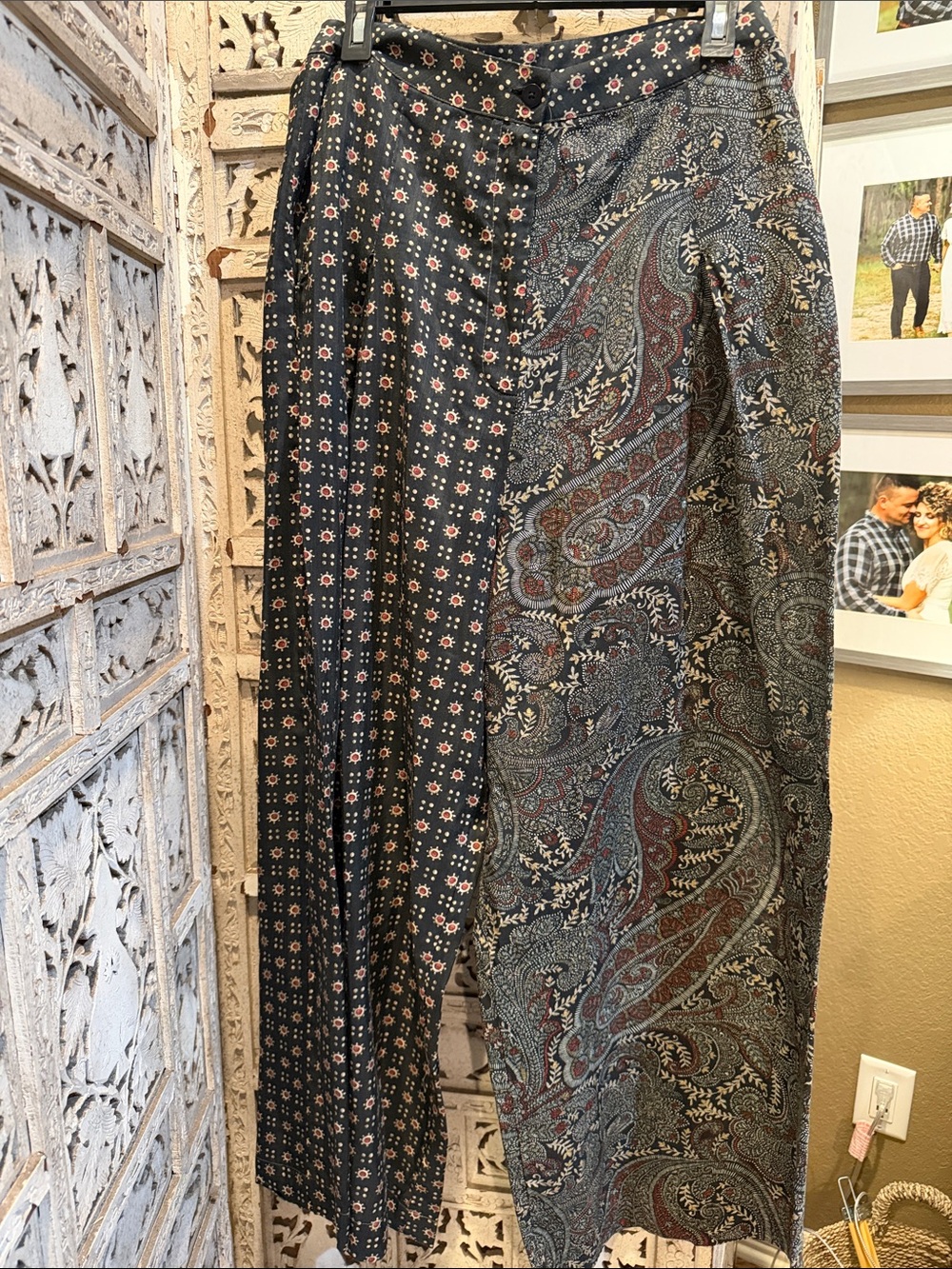 Wide Leg Paisley & Micro-Print Women's Pants - Black/Multi